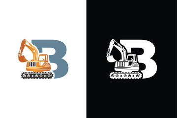 Letter B excavator logo template vector. Heavy equipment logo vector for construction company.