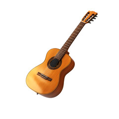 Fototapeta premium Acoustic guitar with natural wood finish, isolated on a white background, perfect for music-related projects and designs.