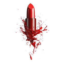 Bright red lipstick splashing against a white background, perfect for beauty and cosmetic themes.