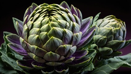 Obraz premium Close-up of artichokes on a wooden table