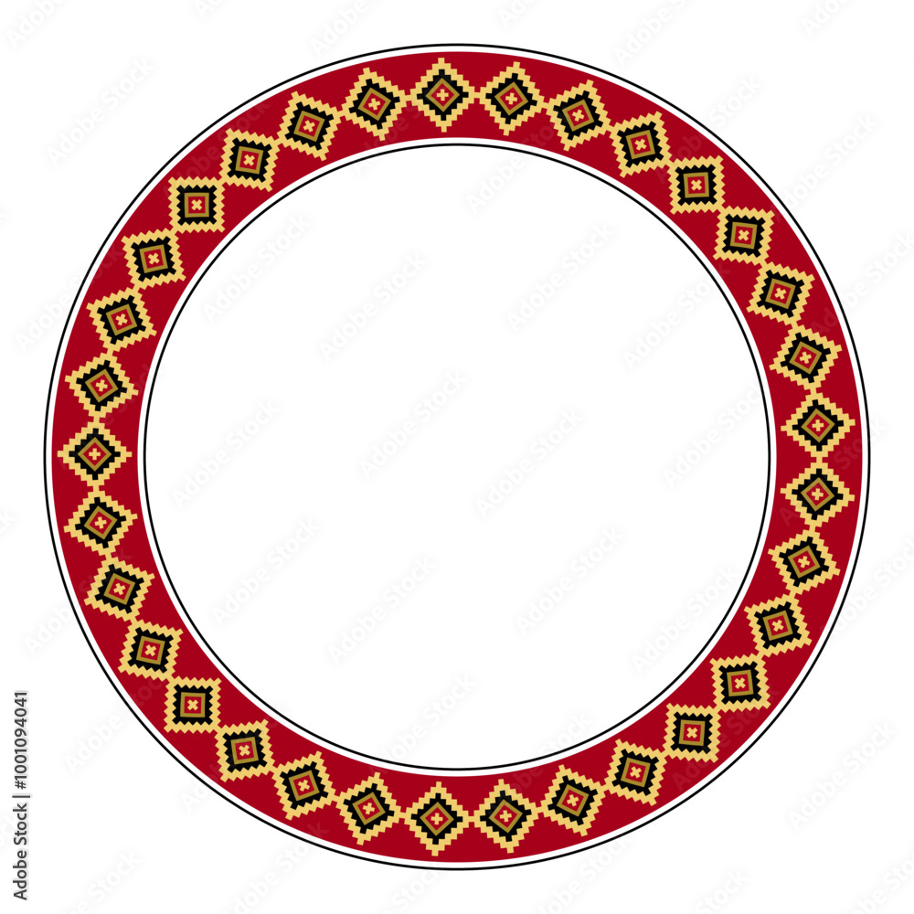 Poster circle frame with a diamond band motif of an inca textile pattern. colorful decorative circular bord