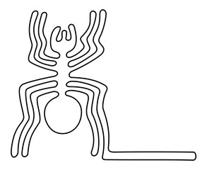 The Spider. Nazca Lines in the desert of southern Peru. Made of a single continuous line. About 46 meters body length, can only be seen from high places or the air, created between 500 BC and 500 AD.