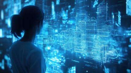 futuristic cityscape with silhouetted figure