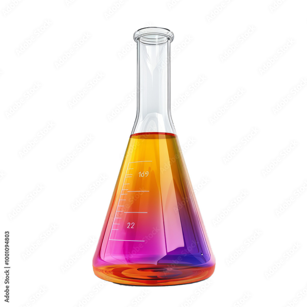 Poster erlenmeyer flask containing multicolored liquid showing chemical gradient on white background