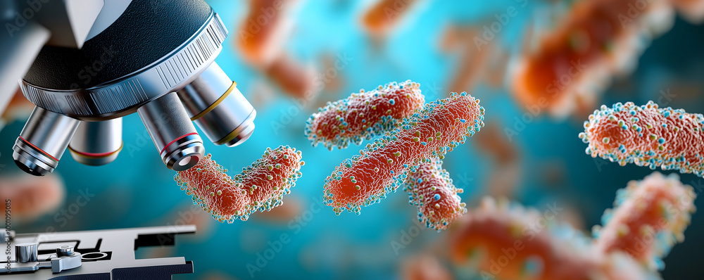 Aufkleber microscopic view of bacteria colonies showcasing intricate patterns under microscope, highlighting b
