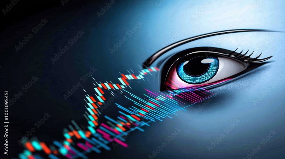 Poster futuristic eye with data visualization and graph lines
