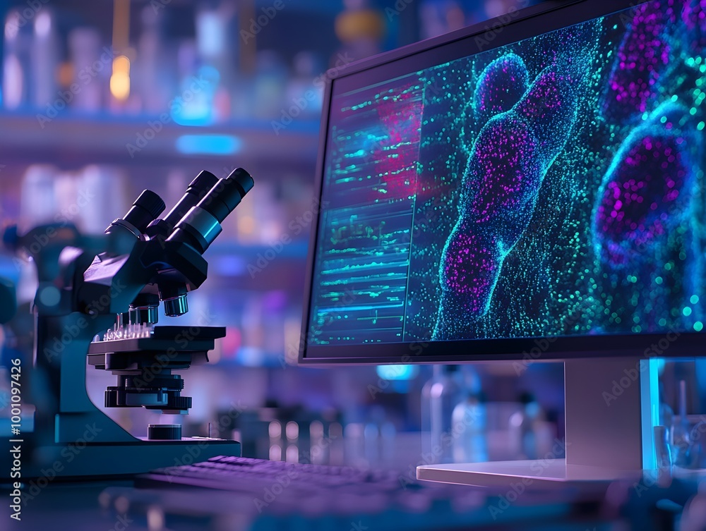 Aufkleber Advanced Lab Setup with Microscope and Digital Data Display