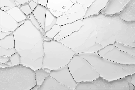Broken glass texture with transparent background, vector illustration. Shattered and cracked surface with jagged edges, scattered pieces, and realistic damage.