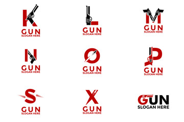 Set of initial letter gun logo design vector, Creative Letter and Gun logo vector icon collections