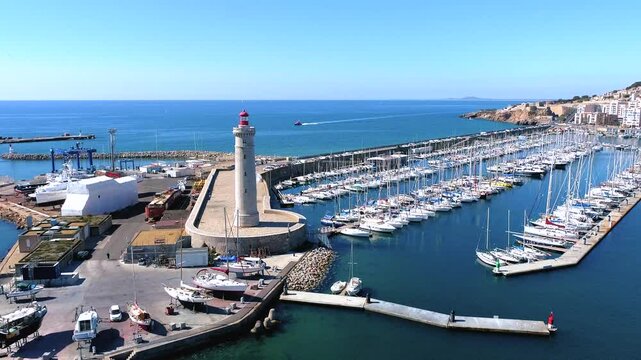 Vid&eacute;o a&eacute;rienne du phare de S&egrave;te (H&eacute;rault - France) et de son port de plaisance