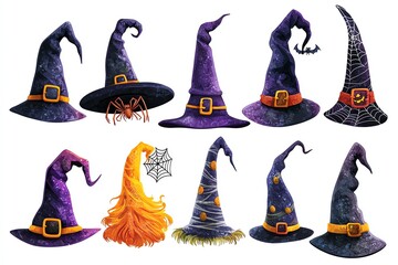 Obraz premium Witch s Hat Clipart Set A set of witch hats in different styles