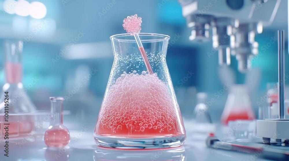 Aufkleber scientific experiment with colorful liquid in laboratory flask