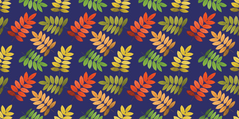 Autumn rowan leaves. Seamless pattern. Vector illustration.