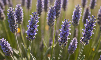 Obraz premium A field of lavender blooms in the summer sun, their purple flowers swaying gently in the breeze