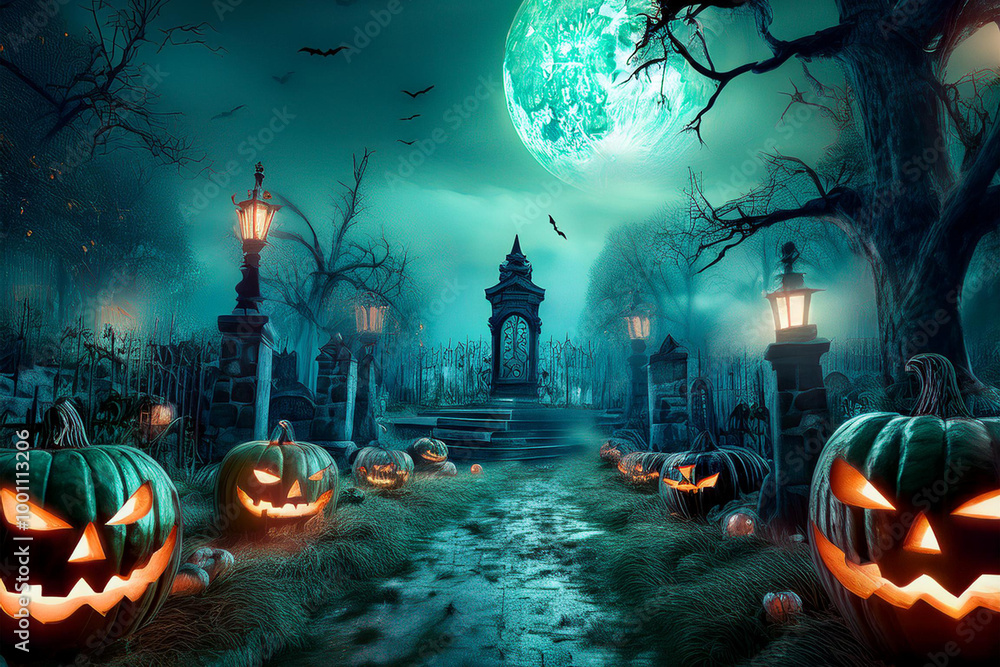 Wall mural halloween background with pumpkins