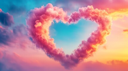 Fototapeta premium A stunning cloud formation shaped like a heart against a vibrant sunset sky