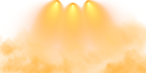 Obraz premium Stage with directional yellow light and light smoke on transparent background, neon light, empty stage and studio room with floating yellow smoke. For product demonstrations. PNG.