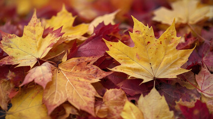 Fototapeta premium A photo of a soft focus light and bokeh background with autumn leaves