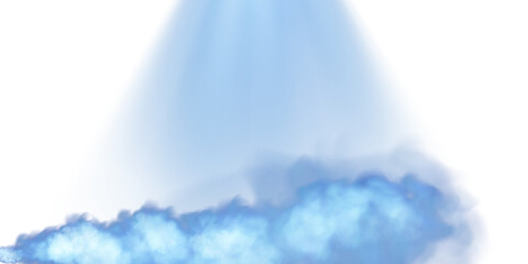 Stage with directional blue light and light smoke on transparent background, neon light, empty stage and studio room with floating blue smoke. For product demonstrations. PNG.