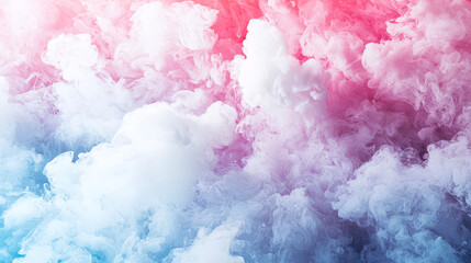 Fototapeta premium Heavenly wallpaper. A mix of pink, blue and white puffs of smoke. Mystical abstract smoky background. A hazy pattern. A multicolored cloud with pink and blue swirls