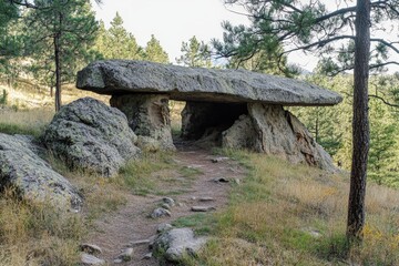 ancient stone structure in forest landscape