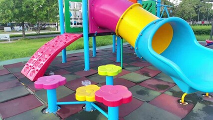 Morning atmosphere at a city-center playground where children exercise, build skills, and learn. A great place for fun and development