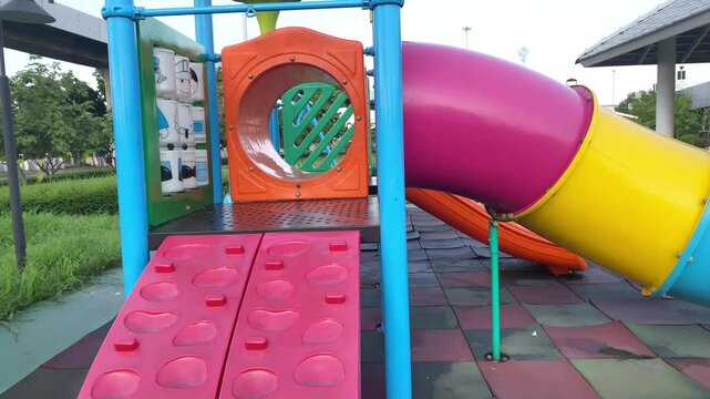 Morning atmosphere at a city-center playground where children exercise, build skills, and learn. A great place for fun and development