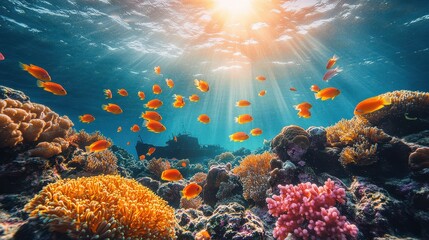 Fototapeta premium Vibrant Coral Reef Teeming with Marine Life