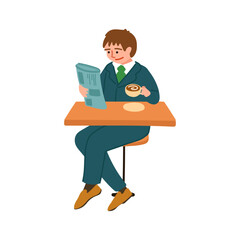 新聞を読みながらコーヒーをのむサラリーマンのイラスト