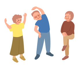 準備運動をする3人のシニアのイラスト