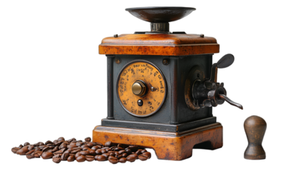 a coffee grinder with beans. 