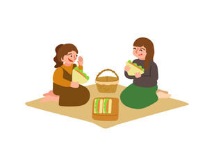 ピクニックをする2人の女性のイラスト