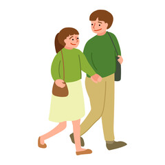 手をつないでデートをするカップルのイラスト