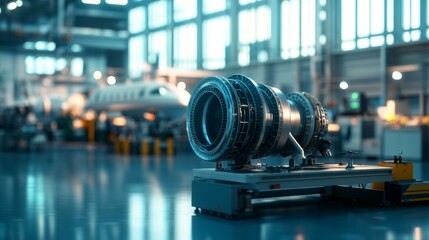 Aircraft Engine in Hangar