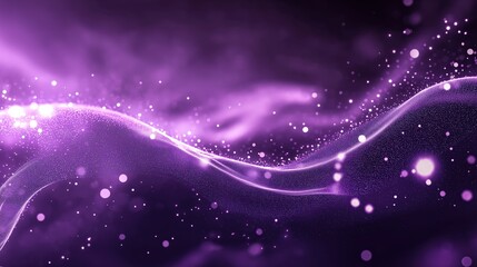 Fototapeta premium Digital purple particles wave and light abstract background with shining dots stars