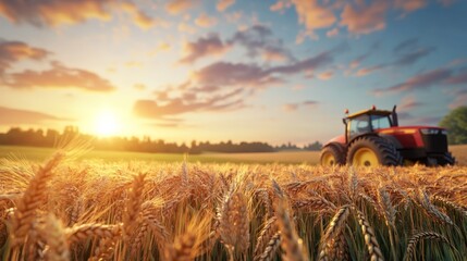 Fototapeta premium Golden Wheat Field at Sunset