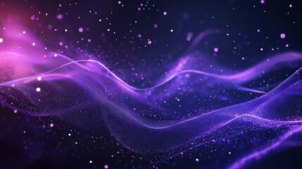 Fototapeta premium Digital purple particles wave and light abstract background with shining dots stars