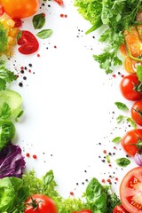 Fresh vegetables arranged around a blank space for culinary use.