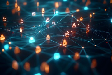 Abstract concept of social media connections with glowing lines and digital avatars