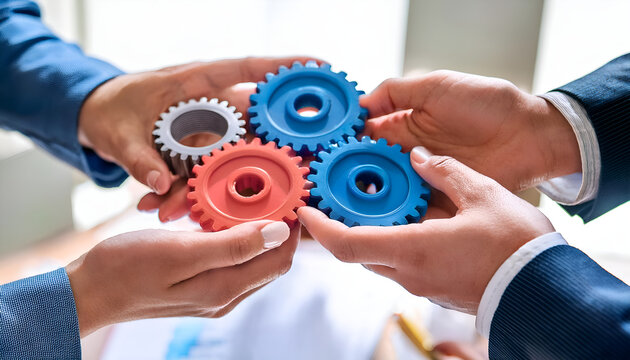 Synergy in Action: Business Leaders Collaborate with Colorful Gears