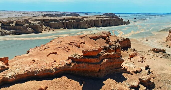 Aerial view of the spectacular Dahaidao Yadan landform natural landscape in Xinjiang. The famous uninhabited desert Gobi scenery in China.