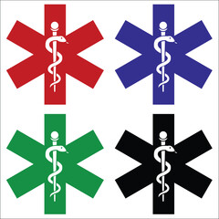 Star of Life Medical Emergency Logo. Ambulance Symbol. Star of Life EMT icon. Drugs Pharmacy sign. Emergency Medical Services