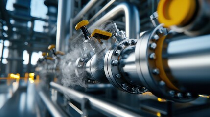 Fototapeta premium Industrial Pipe System with Valves and Steam Release