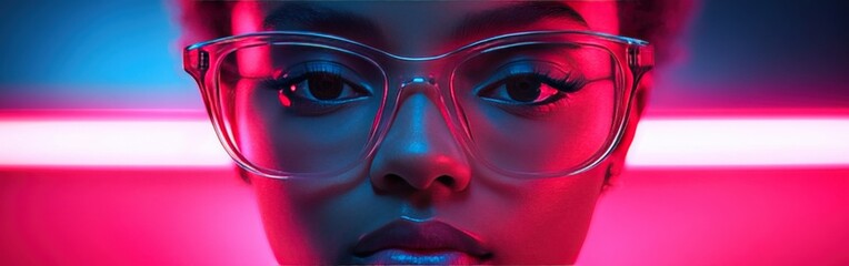 Female African-American Woman Specialist Analyzing Data in Augmented Reality Cyberworld