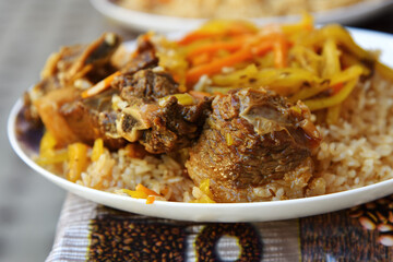 Uzbek Beef plov. Bukhara, Uzbekistan
