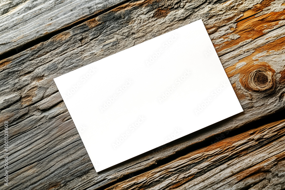 Poster blank mockup card on wooden table with transparent background design element