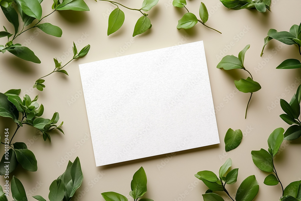 Poster blank mockup card with leaves with transparent background design element