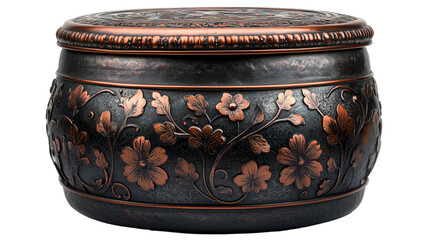 a round metal container with a lid. 