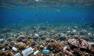 Plastic waste litters the ocean floor, a stark reminder of the environmental impact of pollution