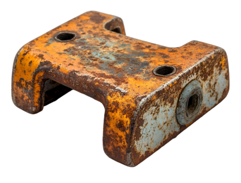 a rusty metal piece with holes. 
